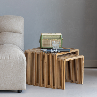 Jasmijn bijzettafel recycled teak naturel - set van 2
