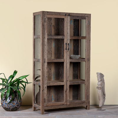 Aarush - Vitrinekast van Gerecycled Hout met Glas