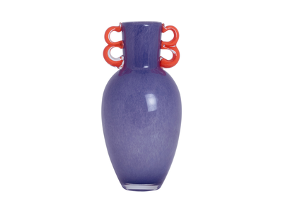 Vaas Fiesta glas groot helder paars, oranje handvatten