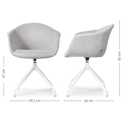 Draaibare eetkamerstoel Nola-Otis gestoffeerd - wit onderstel - met armleuningen