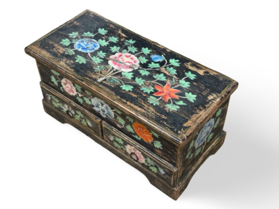Kist 2 lades hand beschilderd bloem uniek