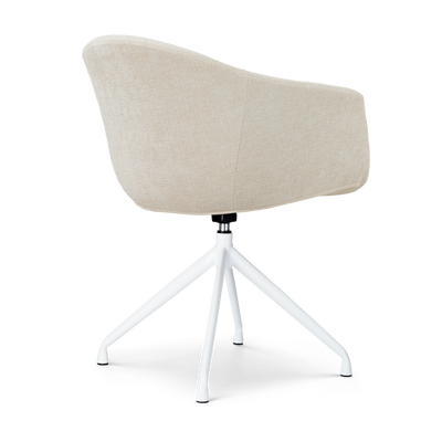 Draaibare eetkamerstoel Nola-Otis gestoffeerd - wit onderstel - met armleuningen