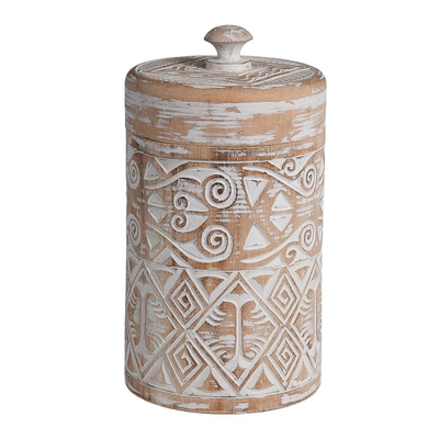 Houten pot met deksel Borneo naturel/wit