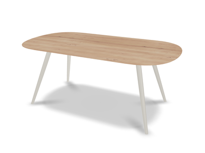 They & Me eettafel Joy – plat ovaal – eiken rustiek bianco olie – onderstel RAL9010 zuiverwit