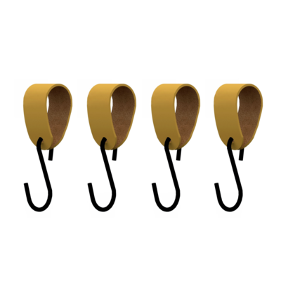 S-haakje Zwart + leren hanger - Maat S - set van 4