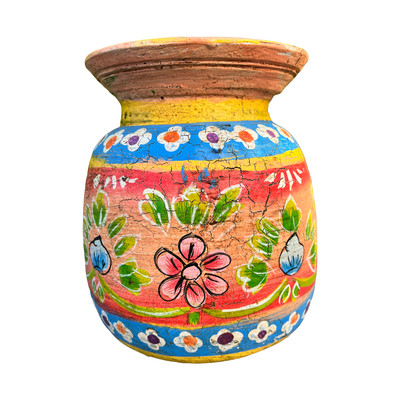 Oude houten pot Handbeschilderd L