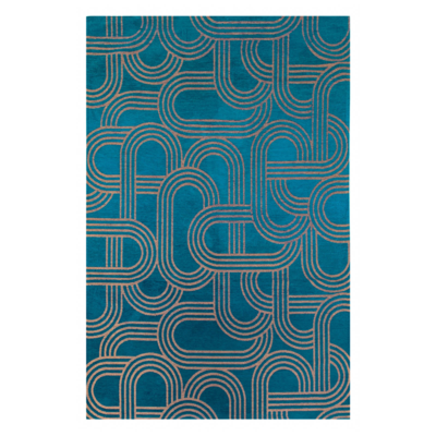 Vloerkleed Disco donkerblauw met geometrische lijnen en cirkels