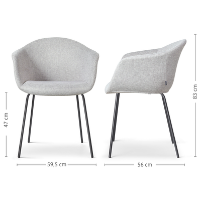 Eetkamerstoel Nora-Otis gestoffeerd - zwart onderstel - met armleuningen