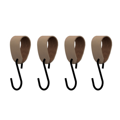 S-haakje Zwart + leren hanger - Maat S - set van 4