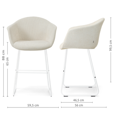 Barkruk Nino-Otis gestoffeerd wit onderstel met armleuningen (zithoogte 65 cm)