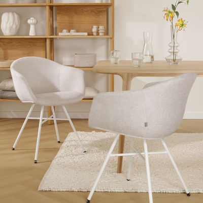 Eetkamerstoel Noa-Otis wit onderstel met armleuningen