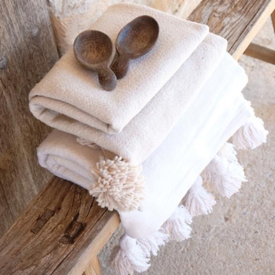 Deken Pompom ecru