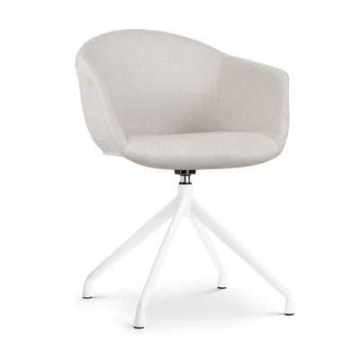 Draaibare eetkamerstoel Nola-Otis gestoffeerd - wit onderstel - met armleuningen