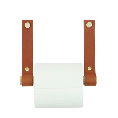 Leren toiletrolhouder (roldrager: rondhout)