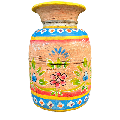 Oude houten pot Handbeschilderd L