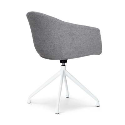Draaibare eetkamerstoel Nola-Otis gestoffeerd - wit onderstel - met armleuningen