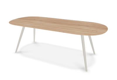 They & Me eettafel Joy – plat ovaal – eiken rustiek bianco olie – onderstel RAL9010 zuiverwit