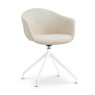 Draaibare eetkamerstoel Nola-Otis gestoffeerd - wit onderstel - met armleuningen