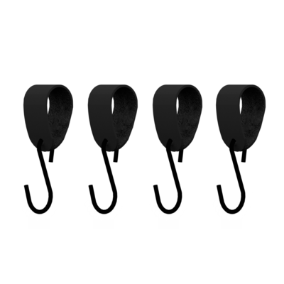 S-haakje Zwart + leren hanger - Maat S - set van 4