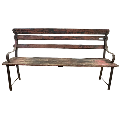 bank ijzer houten zitting rood/groen uniek