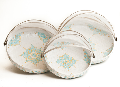 Bamboe vliegenmanden - wit + turquoise/goud