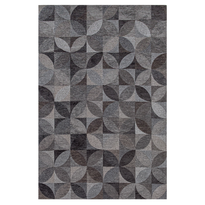 Grijs en zwart Rondo grafisch vloerkleed met abstract bladermotief