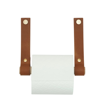 Leren toiletrolhouder (roldrager: rondhout)