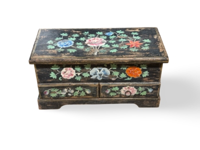 Kist 2 lades hand beschilderd bloem uniek