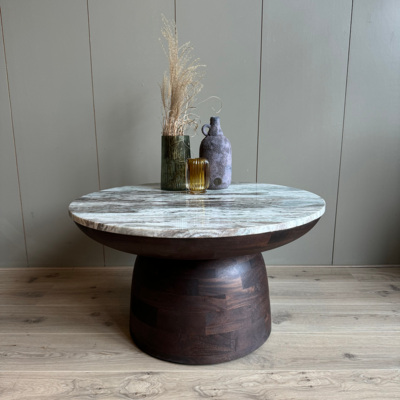 Salontafel koper en marmer rond