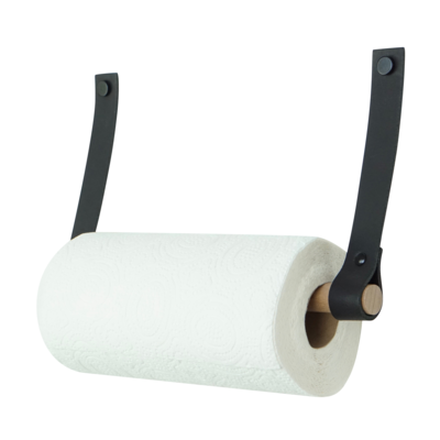 Leren keukenrolhouder (roldrager: rondhout)