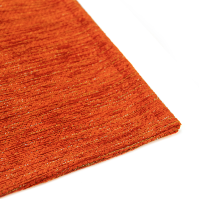 Rechthoekig oranje Poum Poum tapijt met abstract patroon en geometrische vormen