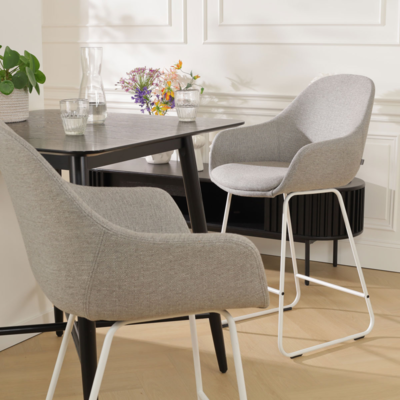 Barkruk Nino-Mae met armleuningen - wit onderstel 75 cm