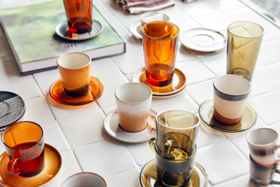 HKliving mok 70's Glassware - Amber brown (set van 4)