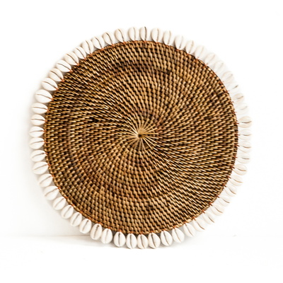 Rotan placemat onderzetter met schelpjes