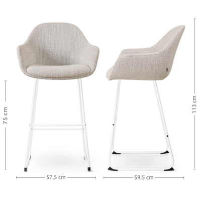 Barkruk Nino-Mae met armleuningen - wit onderstel 75 cm