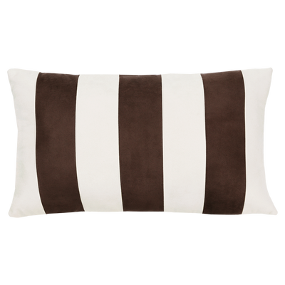 Kussen suéde streep dark chocolate zand