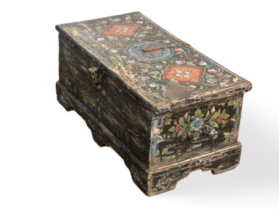 Kist zwart/bloem/beschilderd uniek