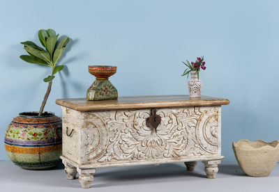 Ahil - Handgesneden Mangohouten Opbergkist Vintage