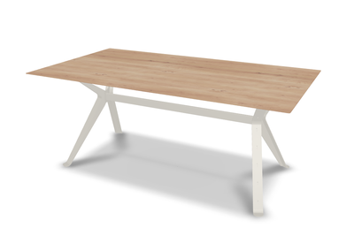 They & Me eettafel Chat - recht met afgeronde hoeken - eikenrustiek bianco olie - onderstel RAL9010 zuiverwit