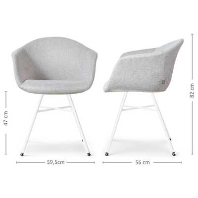 Eetkamerstoel Noa-Otis wit onderstel met armleuningen