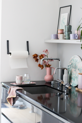 Leren keukenrolhouder (roldrager: rondhout)