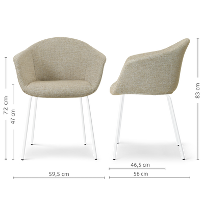 Eetkamerstoel Nora-Otis gestoffeerd - wit onderstel - met armleuningen