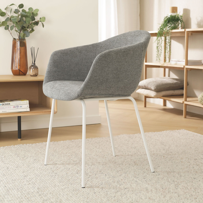 Eetkamerstoel Nora-Otis gestoffeerd - wit onderstel - met armleuningen