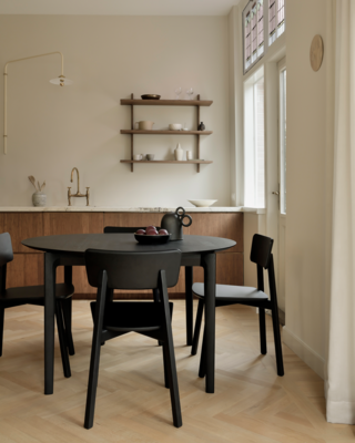Ethnicraft - Tafel bok rond - uitschuifbaar - eiken/zwart eiken