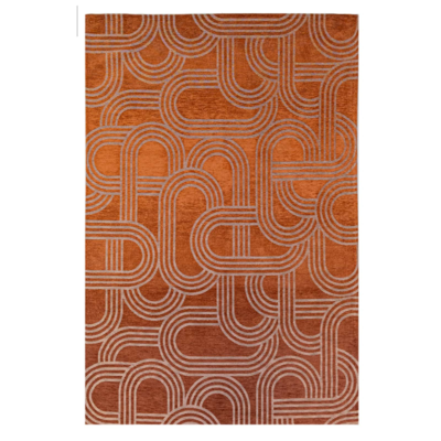 Vloerkleed Disco rood met geometrische lijnen en cirkels