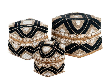 Offermanden kraaltjes schelpen - set van 3 zwart creme wit