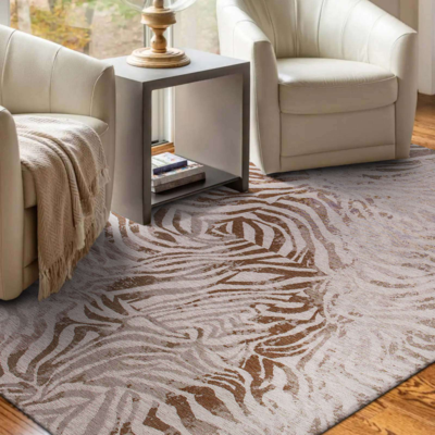 Vloerkleed Zebra met zebramotief in goudgeel kleuren met verouderde texturen