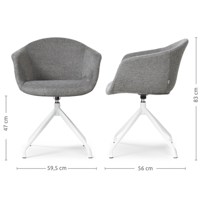 Draaibare eetkamerstoel Nola-Otis gestoffeerd - wit onderstel - met armleuningen