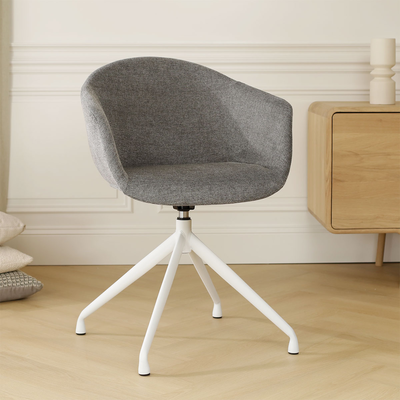 Draaibare eetkamerstoel Nola-Otis gestoffeerd - wit onderstel - met armleuningen