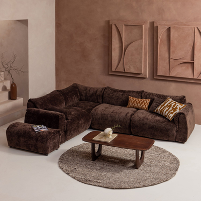 Baggy hocker geweven stof naturel melange